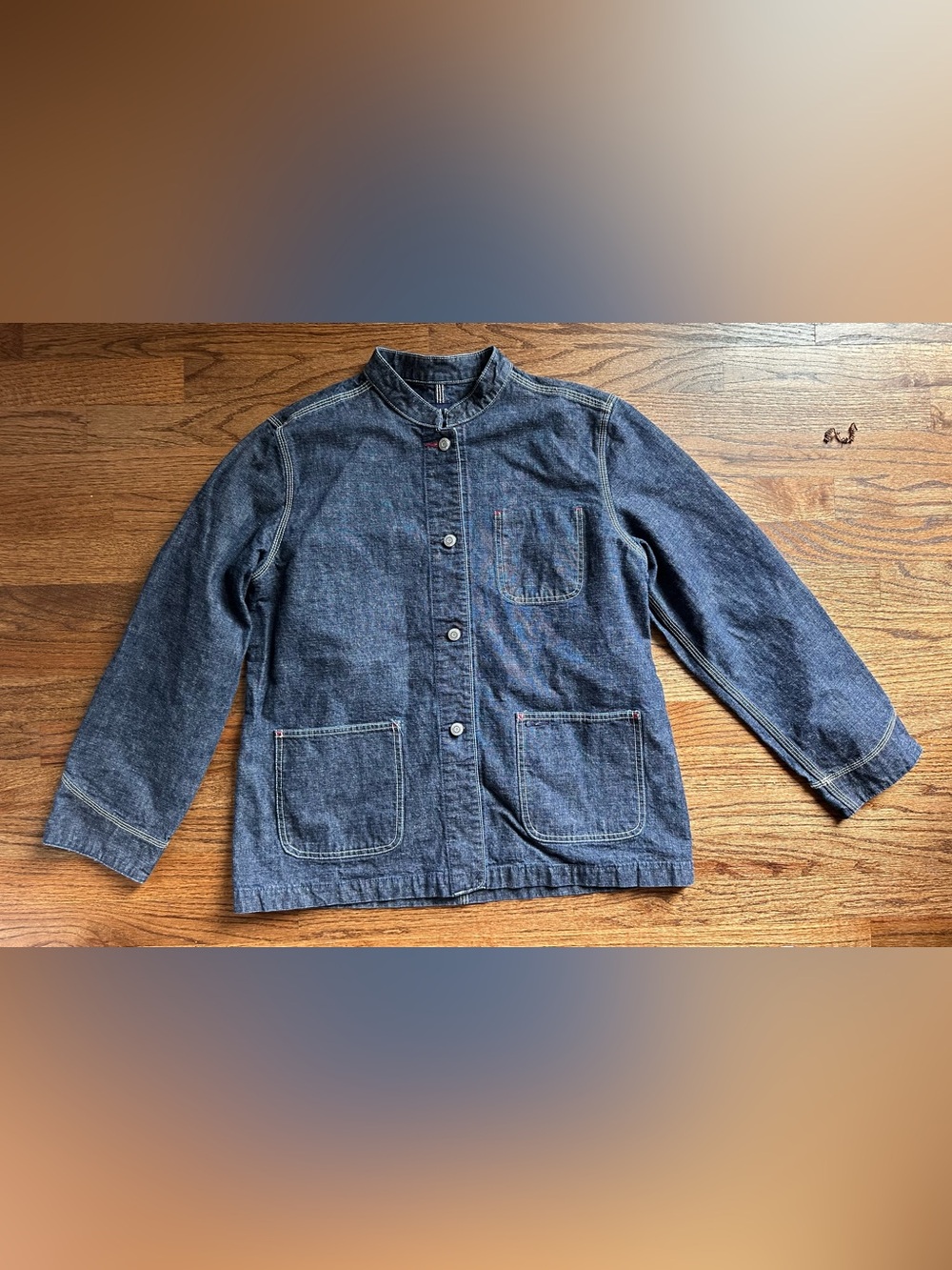 Y2K Gap Denim Chore Jacket Womens Lg Dark Denim Wash Stand Up Collar Button Up
